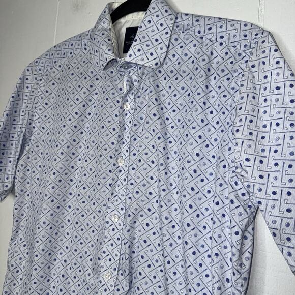 TAYLORBYRD Collection Men’s Golf Club Print Button Up Shirt Short Sleeve Blue M - Picture 3 of 6